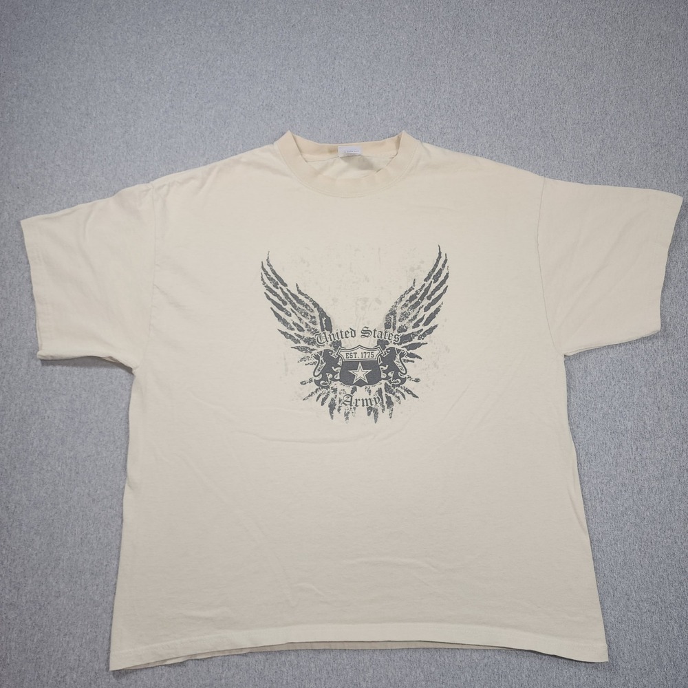 Soffe US Army T-Shirt Mens XL Tan Fair Distressed Winged Graphic Crew Neck Tee